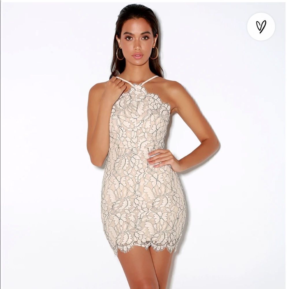 Lulu’s Delicate Darling Beige and Ivory Lace Bodycon Dress size XS